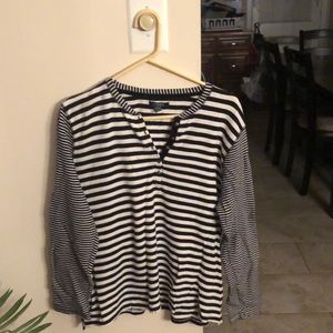 Chaps. Woman’s black/white with stripes long sleeve sweater. Size XXL.